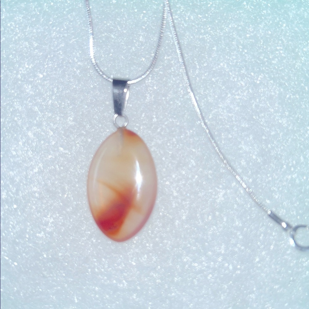 Boho Carnelian Agate Sterling Silver 16” Necklace
